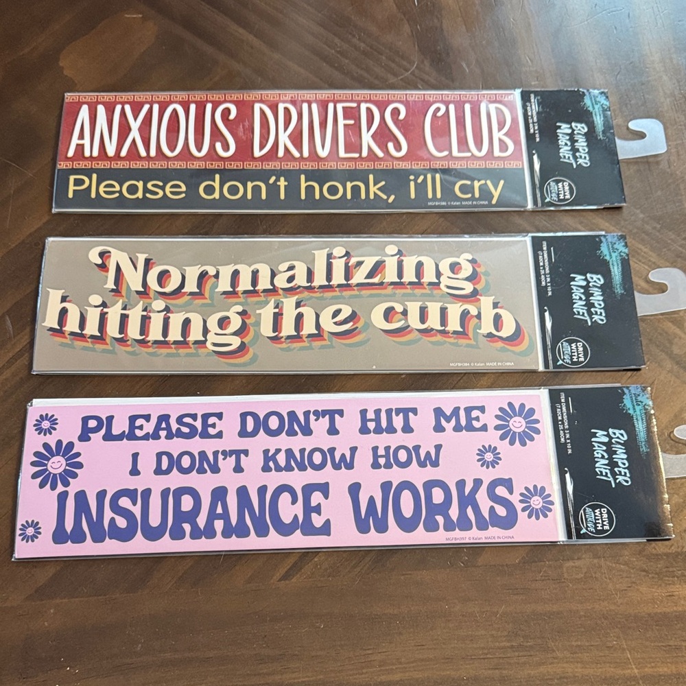 Set of 3 Funny Bumper Magnets | Anxious Driver / Hitting the Curb / Insurance